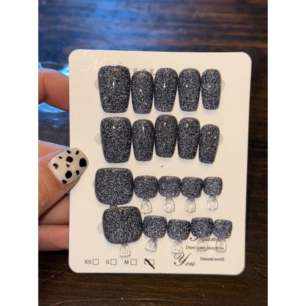 Black Glitter Square Press On Nails & Toe Nails Size Large